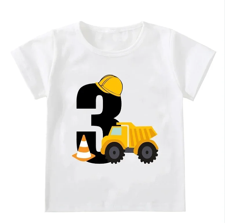 Funny Kids Boys T-shirts Baby Short Sleeve Cute Excavator Tops Children Fashion Tshirt 1-6Years Boy Construction Birthday Shirts - 3