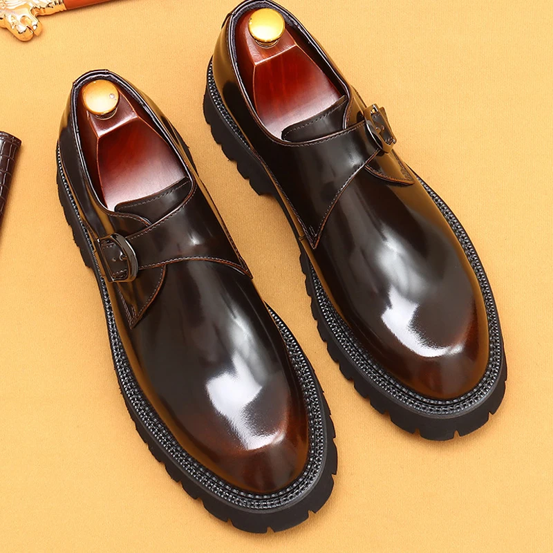 Mens Leather Dress Shoes British casual leather shoes genuine leather formal business men shoes thick soled Oxford patent Derby