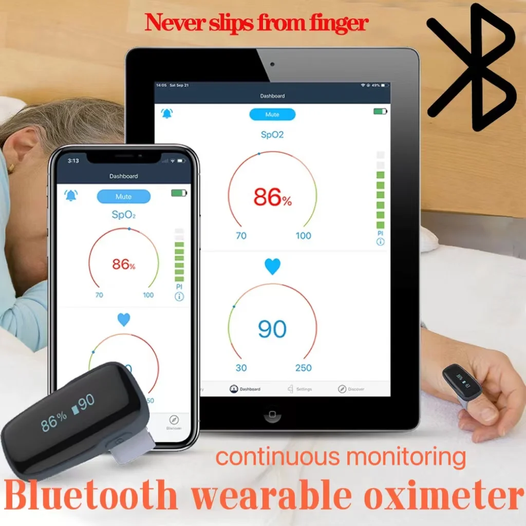 

Bluetooth heart rate pulse oximeter, wearable continuous monitoring oximeter data storage, sleep apnea alarm oximeter monitor
