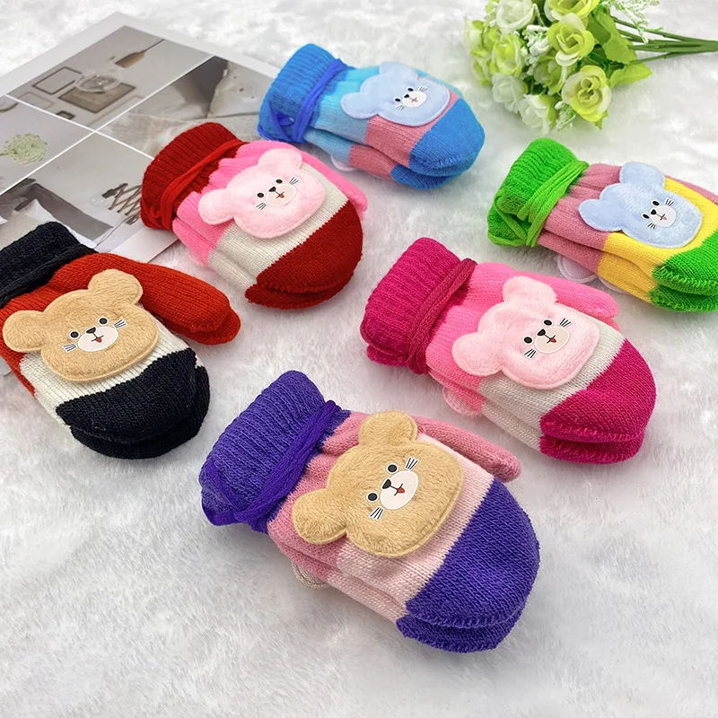 New Cute Cartoon Cat Gloves Winter Thick Knit Baby Kids Newborn Mittens Children Keep Finger Warm Gloves for Baby 0-4 Years Old 4