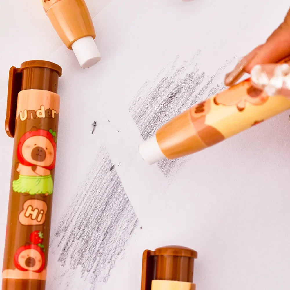 12 Pcs Wholesale Cute and Extendable Cartoon Otter Push-pull capybara Erasers for Students, No Trace for Learning Stationery 3