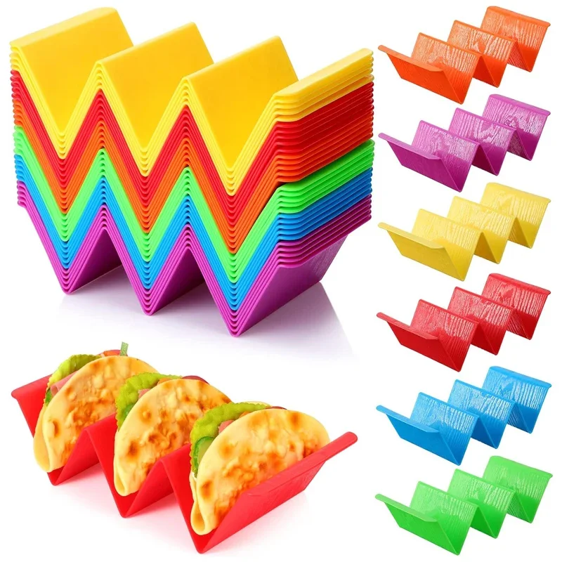 Colorful Taco Holder Stands Set of 6 Premium Large Taco Tray Plates Holds Up To 3 or 2 Each PP Health Material Kitchen Gadgets