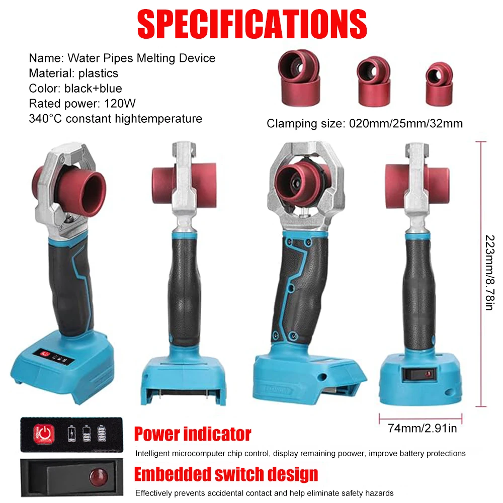 Electric Pipe Welding Machine Cordless Fuser PPR PE Soldering Iron Plastic Tube PP Heating Hot Melt Fit For Makita 18V Battery soldering iron pipe welding iron pipe welding