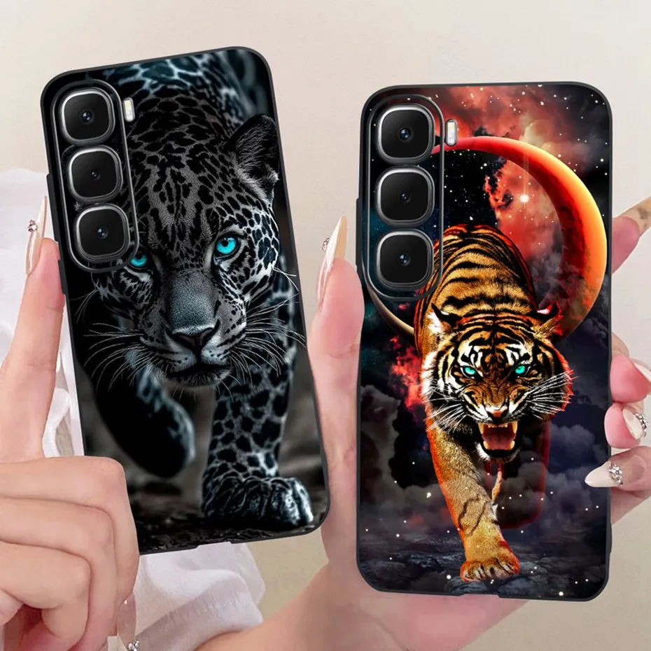 Enhanced Black Silicone Soft Phone Case with Cool Dragon, Wolf, and Tiger Design