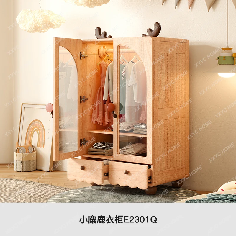 Elk Children's Wardrobe Solid Wood Girls' Baby Storage Cabinet Cartoon Boy Bedroom