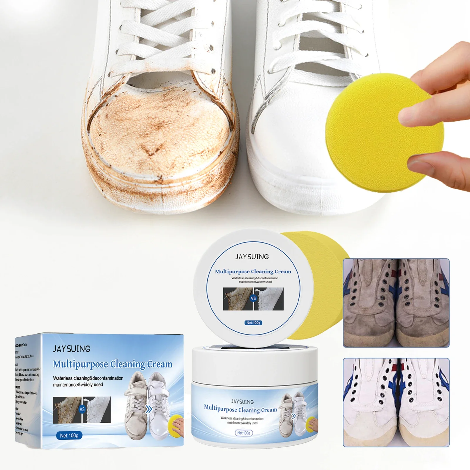 

New White Shoes Cleaning Cream Eliminate Yellow Edge Dirt Stains Remover Polish Sneaker Brightening All-Purpose Cleansing Cream