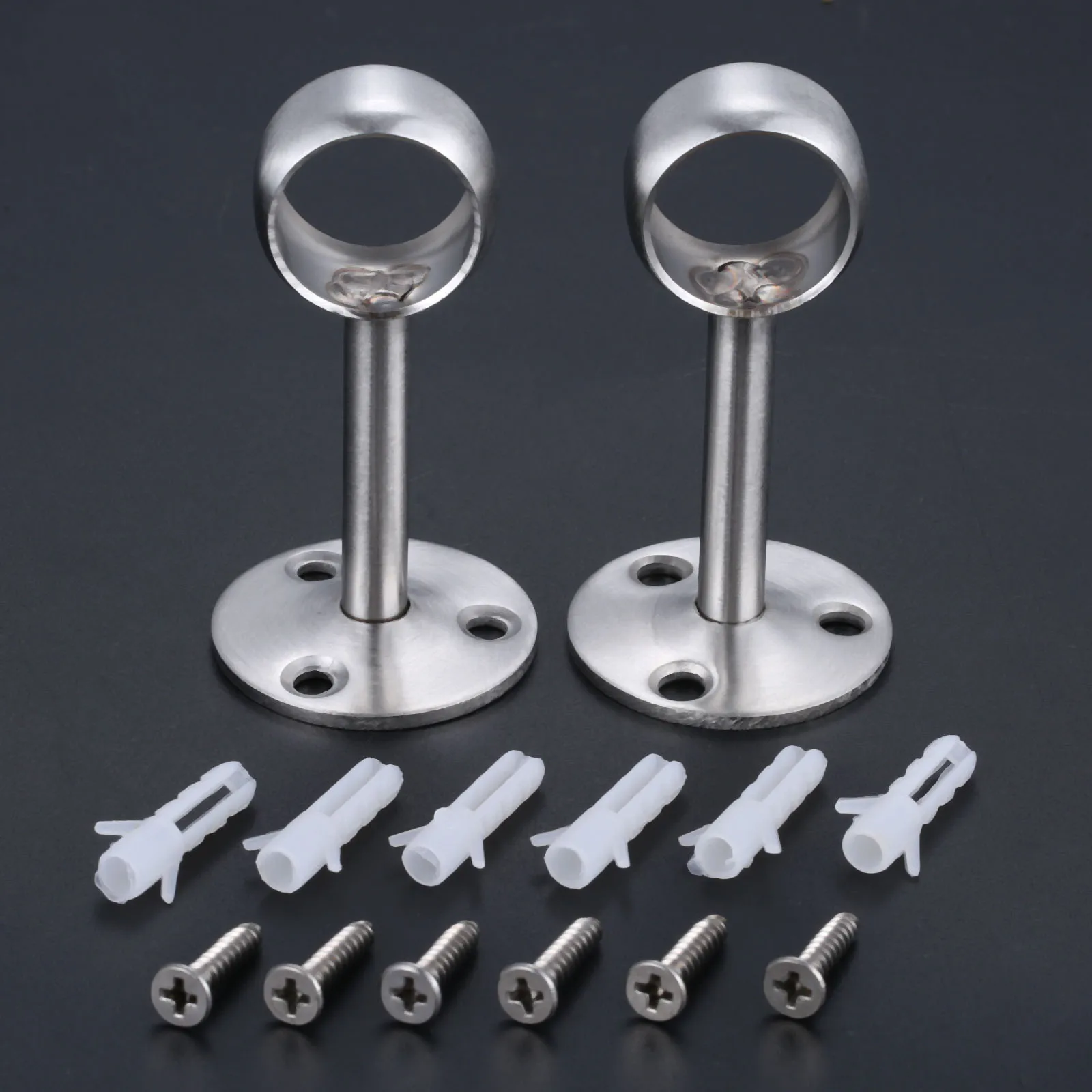 2Pc 16mm Wardrobe Hanger Pipe Bracket Steel Flange Tube Holder for Clothes Pole Curtain Rod Ceiling Fixed Support Clamps w/Screw