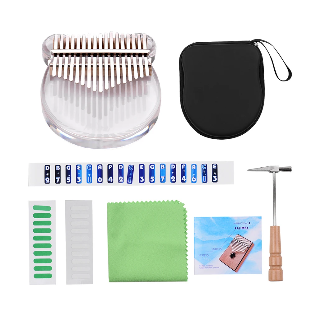 Muslady 17-Key Kalimba Thumb Piano Transparent Acrylic Material with Carry Bag Musical Note Sticker Tuning Hammer 17 key kalimba
