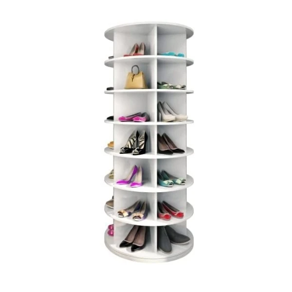 Smart Intelligent Hallway Full Height 360 Degree Rotating Rotary DIY Wood Shoe Rack Cabinet Rotating With Mirror Door