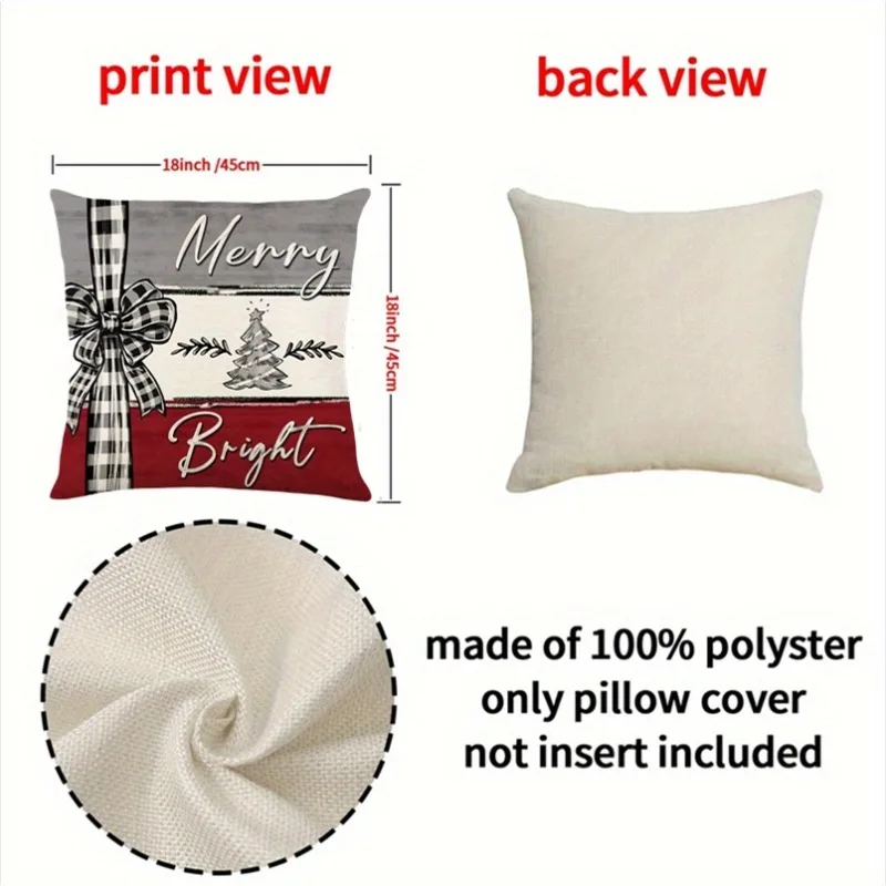 1PC Christmas Bow Pillowcase (excluding Pillow Core), Christmas and Winter Holiday Decoration Sofa Cushion Cover, Christmas Gift