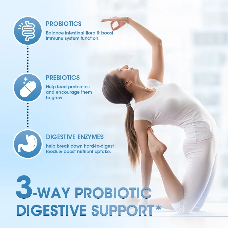 300 Billion Probiotics digestive capsules Contain Prebiotics and Digestive Enzymes Improve Intestinal Digestion and Support Immune Health Slimming
