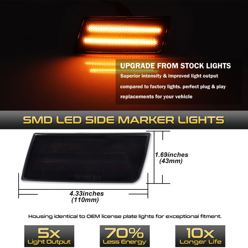 For Chrysler 300 300C 2005-2010 2PCS LED Side Marker Light Amber Front Bumper Tu
