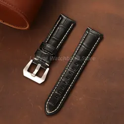 Men's Genuine Calfskin Leather Watch Strap - Durable & Comfortable Embossed Design - 26mm (Black - S)