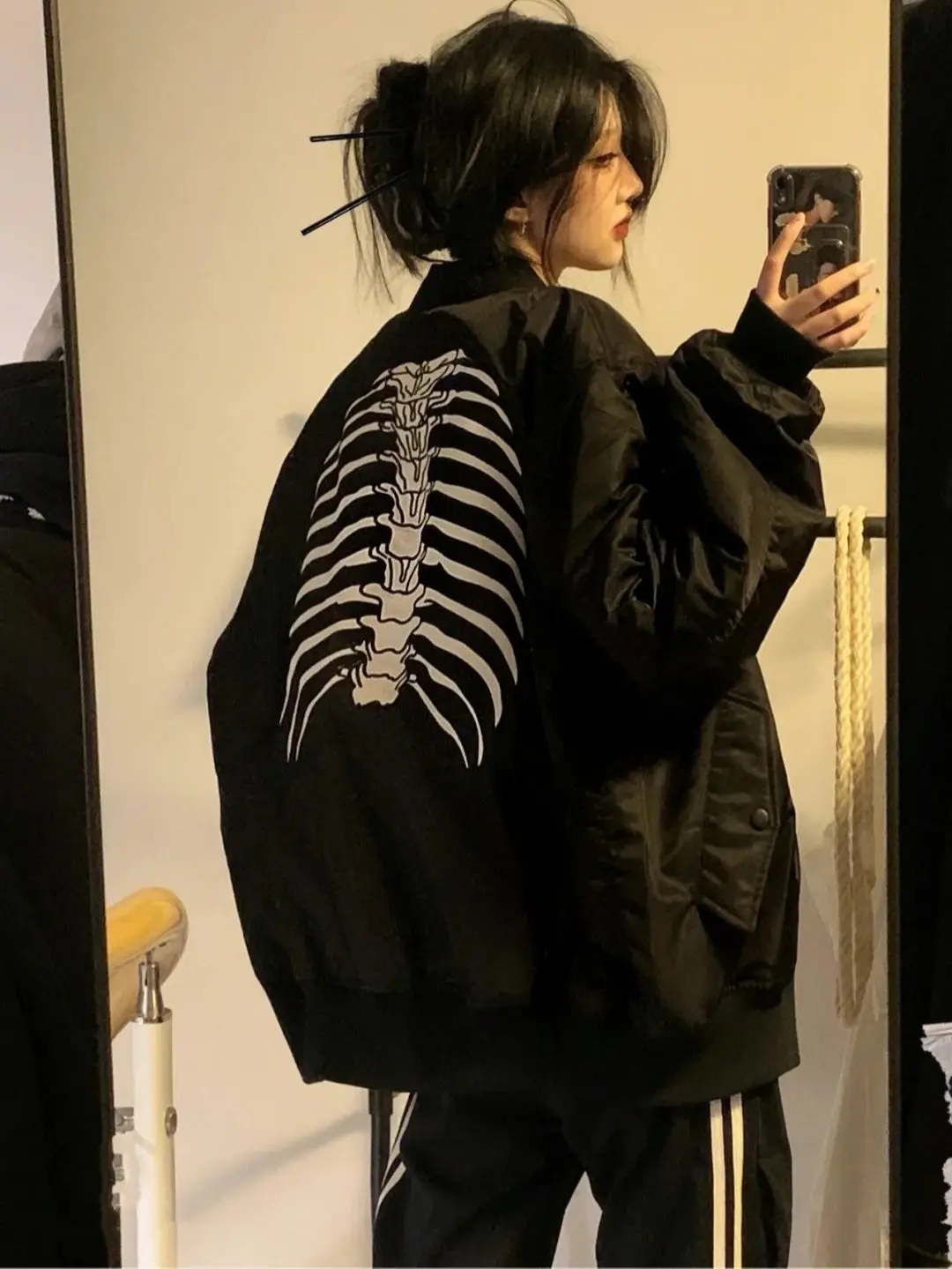 

Skeleton Baseball Jacket 2022 Spring Autumn Women Bomber Jacket American Vintage High Street Hip Hop Style Motorcycle Jacket