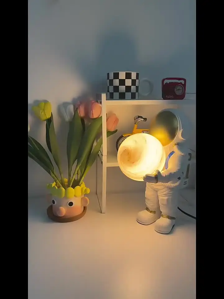 Lampada Da Tavolo Astronauta Con Proiettore Stellare E Portapenne - Luce Notturna Dimmerabile, Ricaricabile USB, Collo D'Oca Flessibile - 2