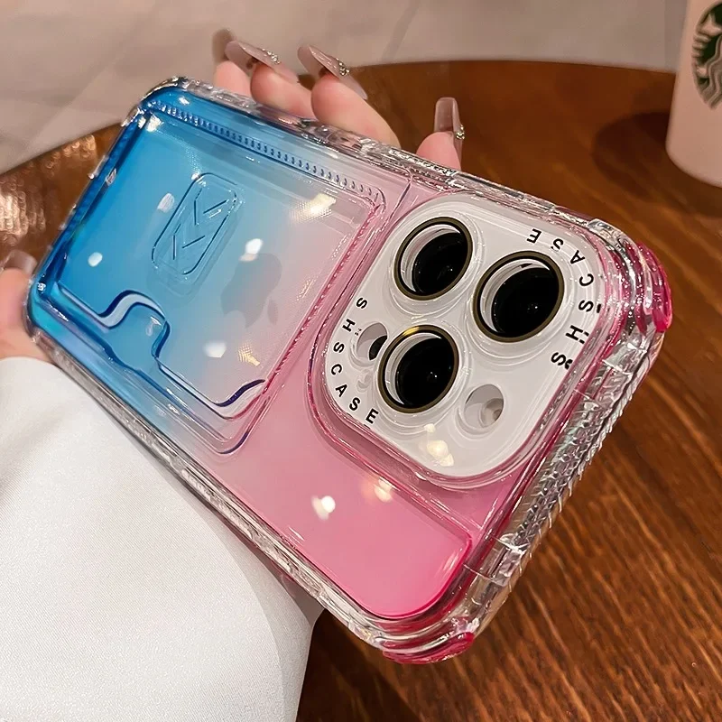 Luxury Gradient Color Clear Wallet Card Slot Shockproof Phone Case