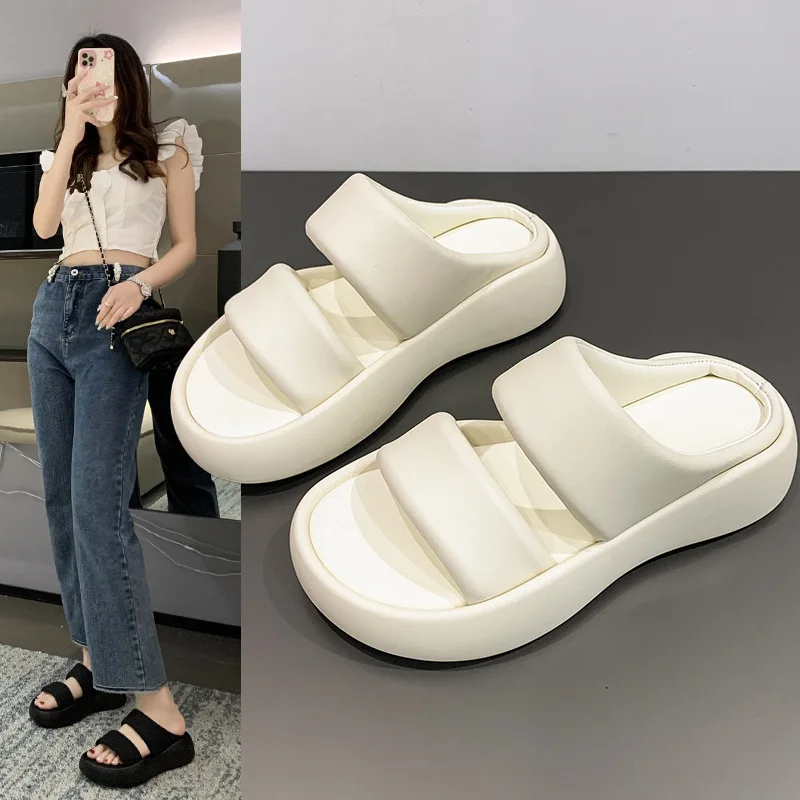 

Женские шлепанцы на платформе, Мягкие Шлепанцы из искусственной кожи, на резиновой подошве