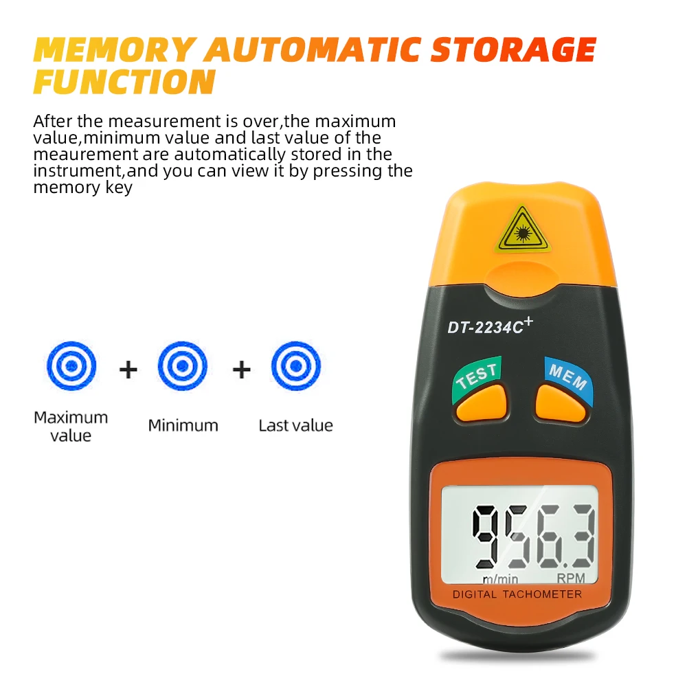 Digital Laser Tachometer Diagnostic Tool Non-Contact Tachometer 2.5Rpm-99999Rpm Lcd Display Low Battery Warning