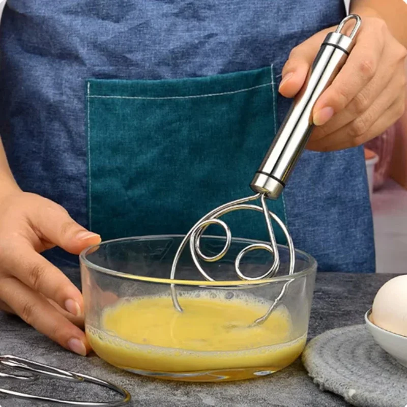 Wooden Hand Dough Whisk Stainless Steel Doutch Dough Whisk Kichen Cooking Whisks Utensil Egg Beater Pastry Tool