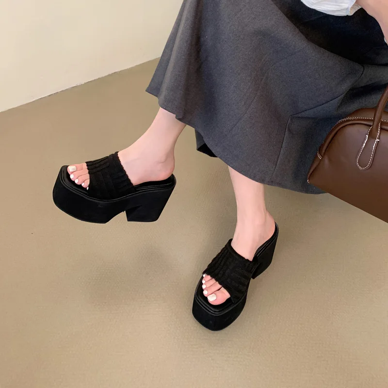 

Women Chunky Heeled Sandals Black High Heels Slippers Summer Platform Gladiator Shoes Leisure Ladies Sandals On Sale Sandalias
