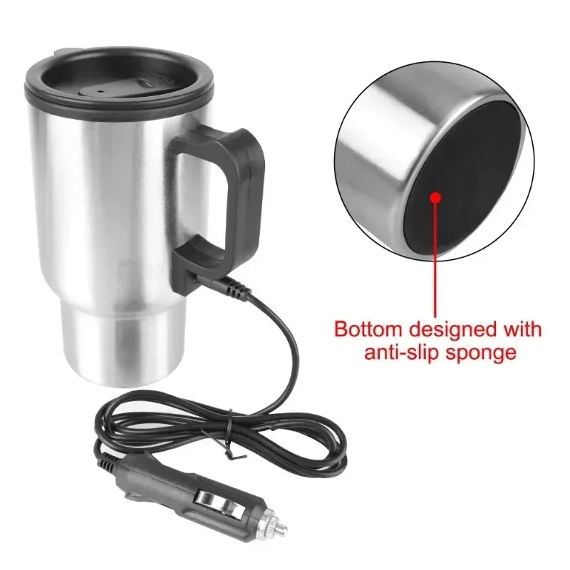 12V 450ml Electric Heating Car Kettle Water Coffee Milk Thermal Mug Camping Travel Kettle Vehicle Heating Bottle 5