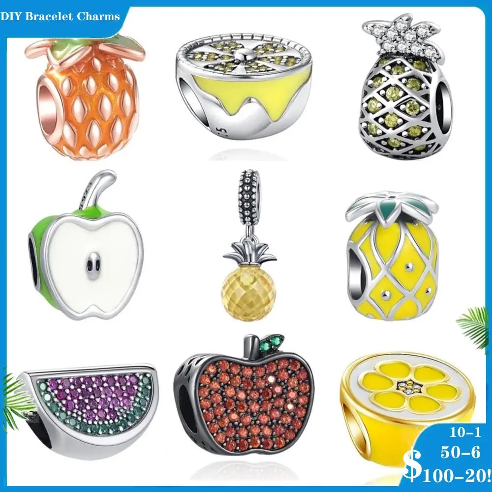 925 Sterling Silver Fruit Pineapple Lemon Watermelon Apple  Strawberry DIY fine bead Fit Original pendant Charm Bracelet Jewelry