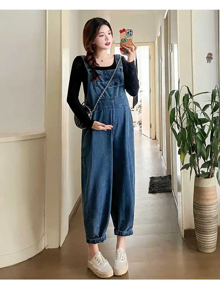 Vintage Denim Maternity Jeans for Pregnant Women Spring Wide Leg Loose Overalls Pants Jumpsuits maternity jeans