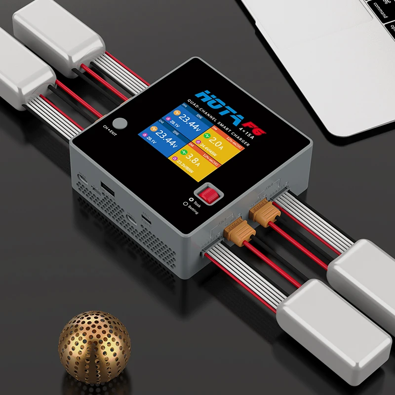 HOTA F6 Four Channel Smart Charger DC1000W 4*15A for Lipo LiIon NiMH Lipo Remote Control Model Balance Charger USB Type-C