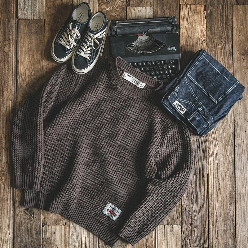 Maden Work Attire Retro Round Neck Thickened Autumn And Winter Sweater Amekaji Loose Knit Men's Clothing 4