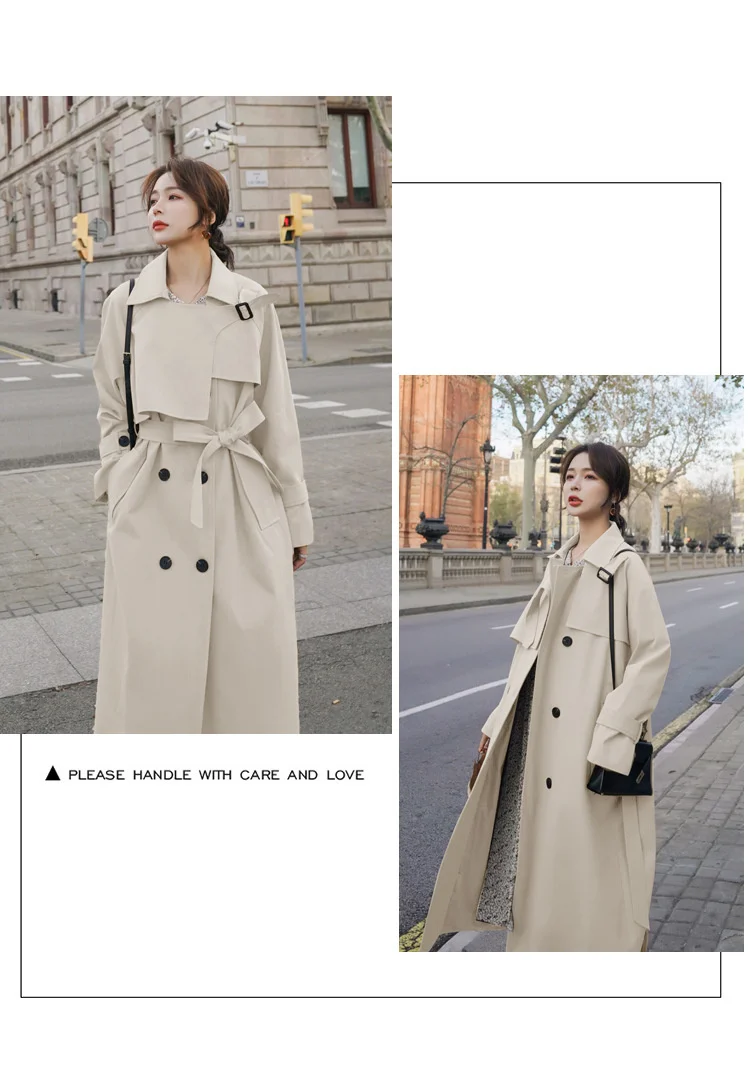 S979852c746bf4dd7808b0a4ef88e00f12 - Turn-Down Collar with Epaulettes Solid Double-Breasted Tie-Waist Trench Coat