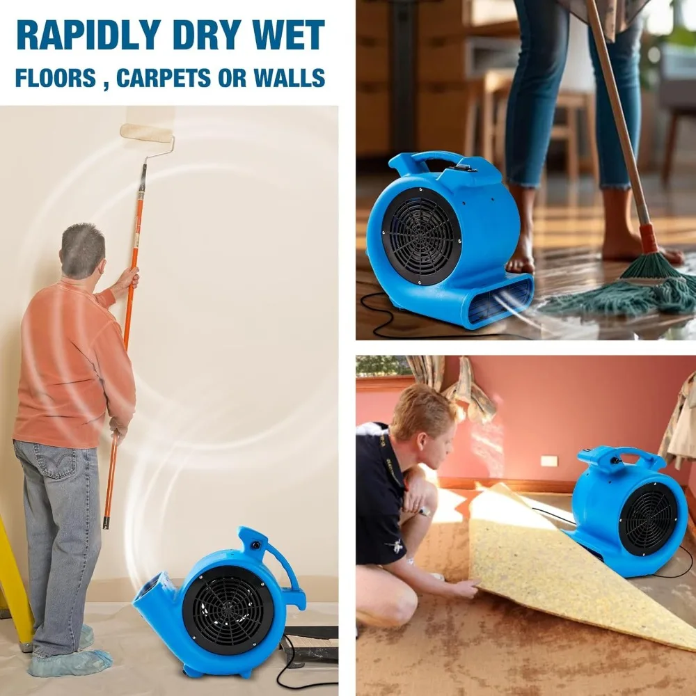 1/2hp Air Mover Floor Drying Blower Fan - Powerful 1/2HP Motor Carpet Dryer, 2200 CFM Air Flow, Lightweight Design, 2-Speed 6