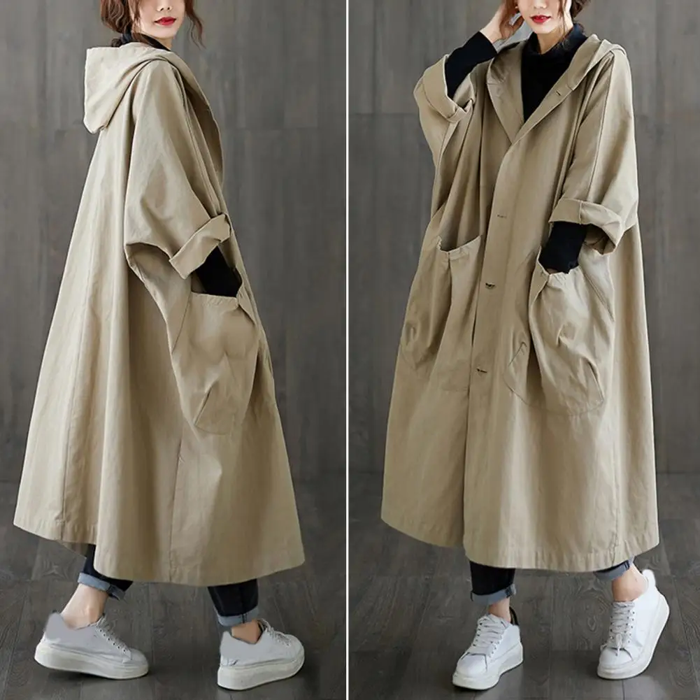 Spring Autumn Trench Coat Woman 2022 Korean Single-Breasted Mid-Long Women Trench Overcoat Khaki Windbreaker Pocket Female khaki suit coat women s new autumn 2023 korean loose one button solid color trend blazer women jacket