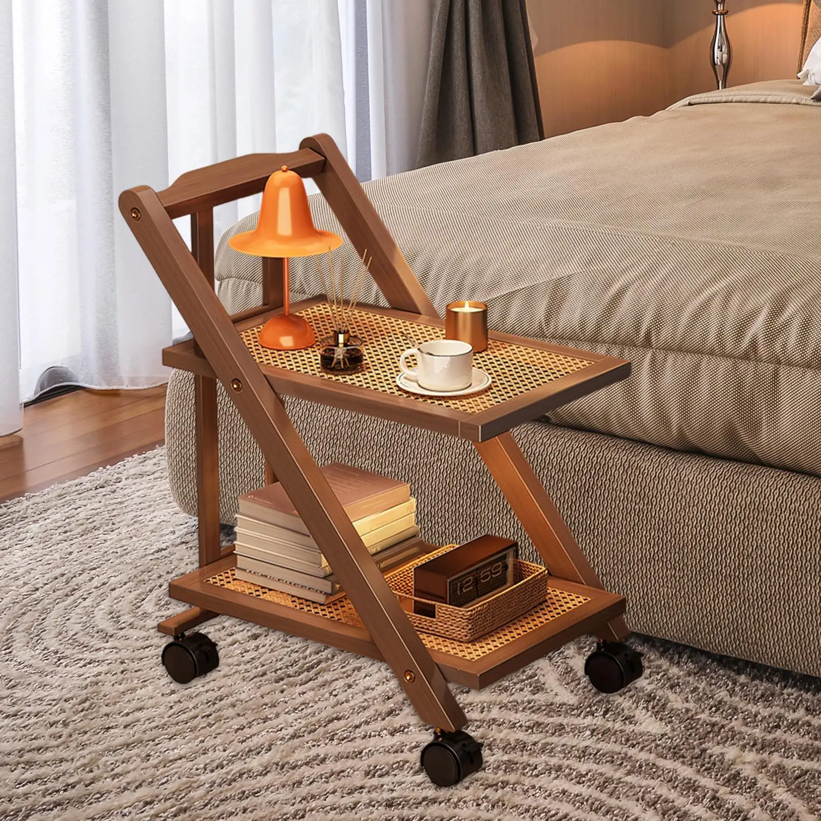 Rolling Utility Cart Folding Stylish Portable Movable Storage Rack Practical Bedside Table for Kitchen Bathroom Home Office Bar