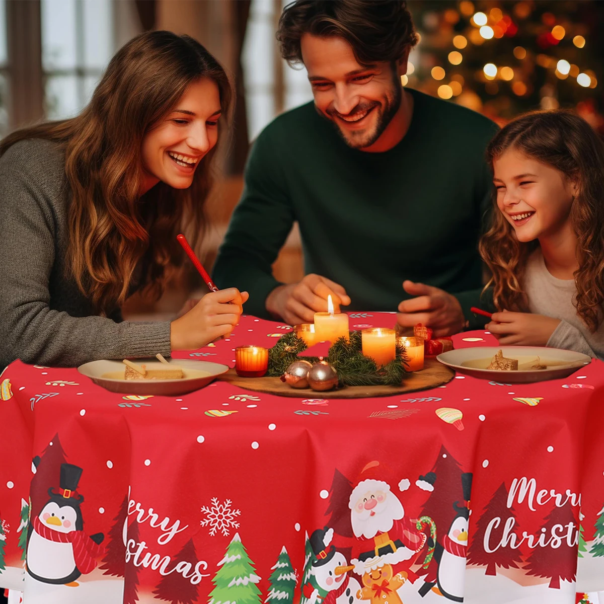 Christmas Round Tablecloth Santa Claus Snowman Table Cloth Merry Christmas Decorations for Home Xmas Navidad New Year Decor
