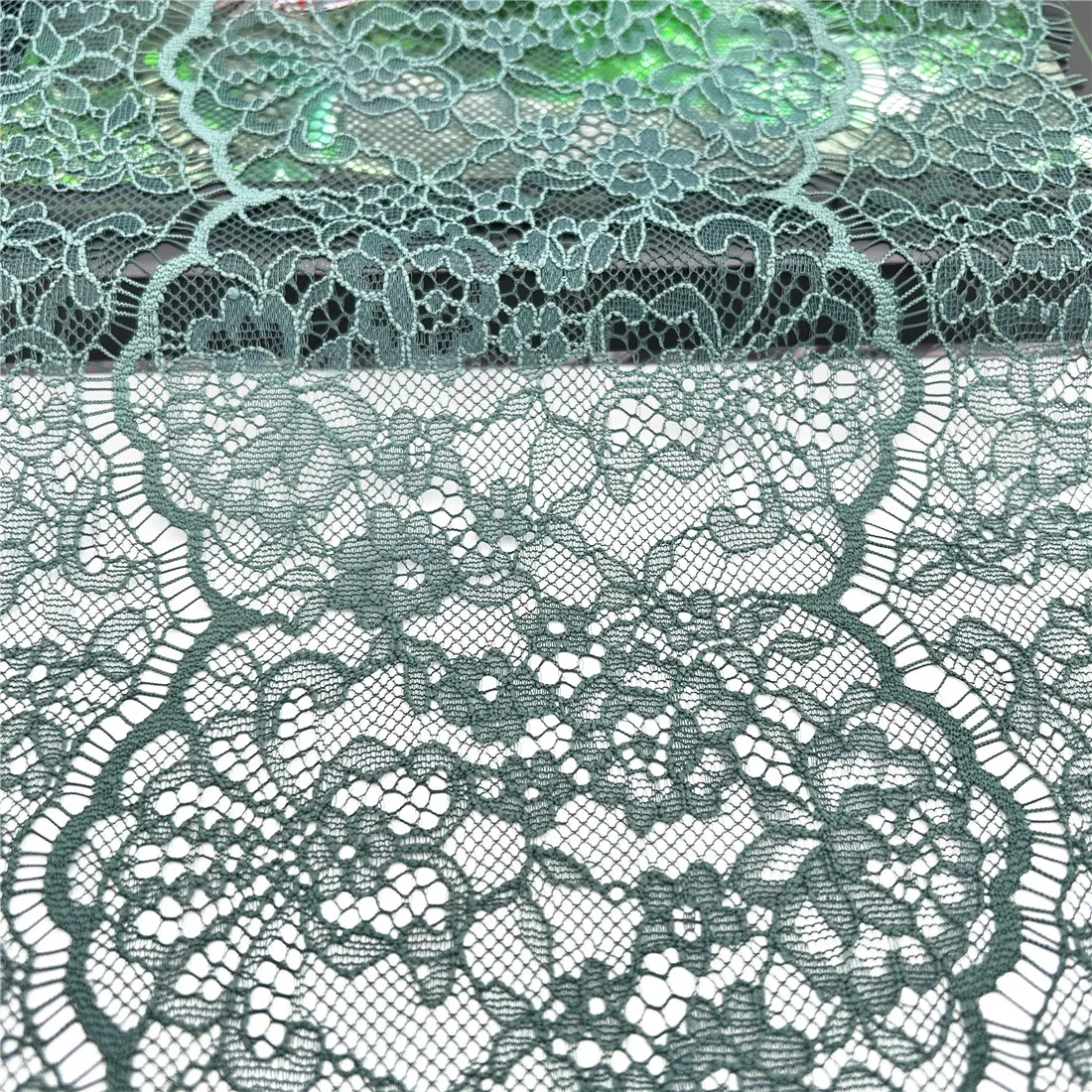 3y/lot Width 9 inch 23cm Dark Green Eyelash Lace Trim Non-Elastic 4