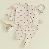2023-09-12 Lioraitiin Infant Baby Girl Clothes Set Waffle Knit Heart Long Sleeve Romper Pants Headband Suit Outfits Fall Clothes 2