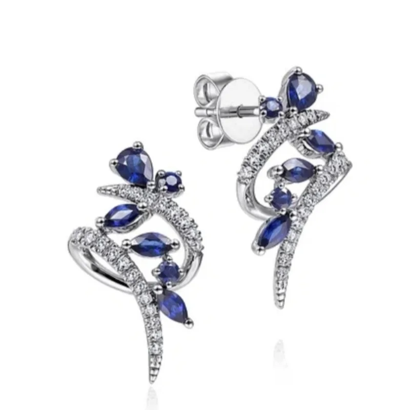 Luxus Silber Farbe Intarsien Blau Weiß Zirkonia Baumeln Ohrringe für Frauen Mode, Verlobung, Hochzeit Ohrringe