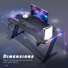 63 Inch Gaming Desk with LED Lights Carbon Fibre Surface Gaming Table Large Computer Desk Ergonomic Home Office Desks Z Shaped 3