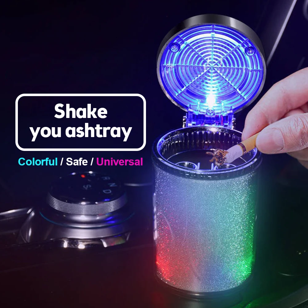 Car Ashtray Portable LED Lamp Smoke Cigarette Ash Holds Cup Automatic Light Indicator Ashtray Car Cup Holder Home Office