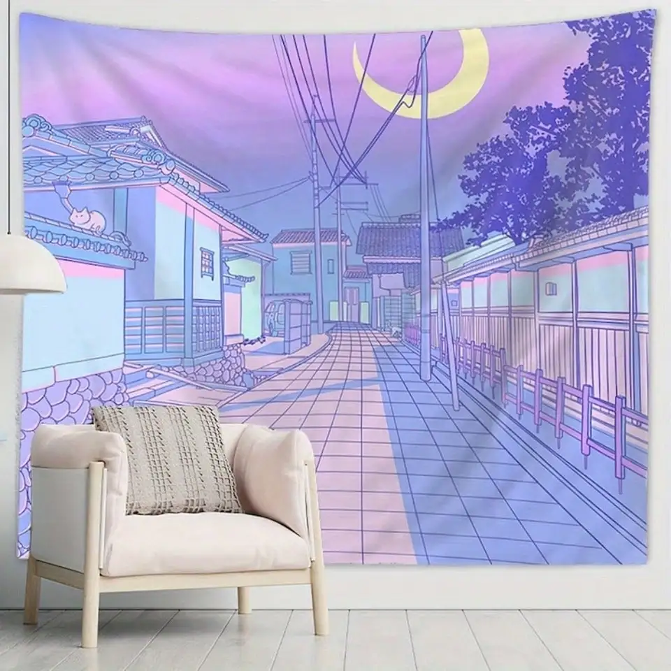 Japanese Anime Street Background Polyester Tapestry