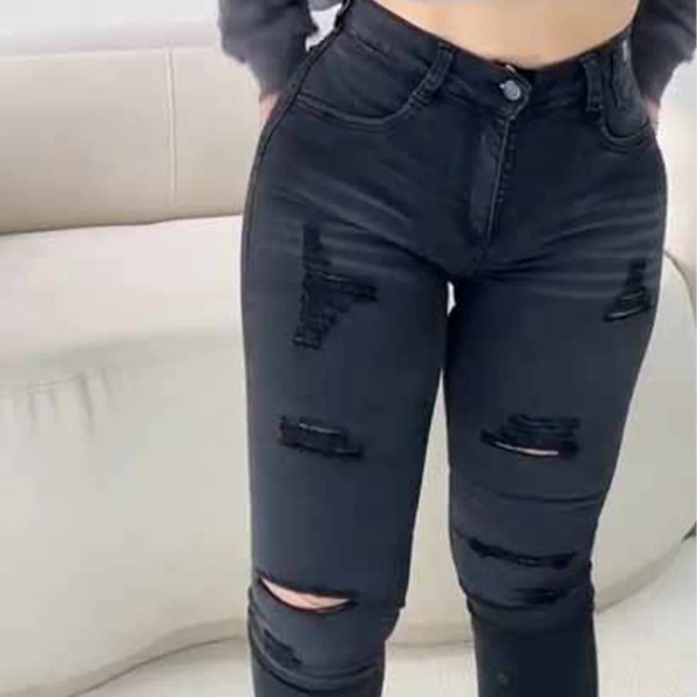 Perforated Personalized Jeans With Buttocks Lifted And Slim Fitting Denim Pants With High Elasticity And High Waist Design Pants hiigh waisted leather jeans large buttocks with zipper access control gallery dept jeans women pants ropa de mujer barata y enví