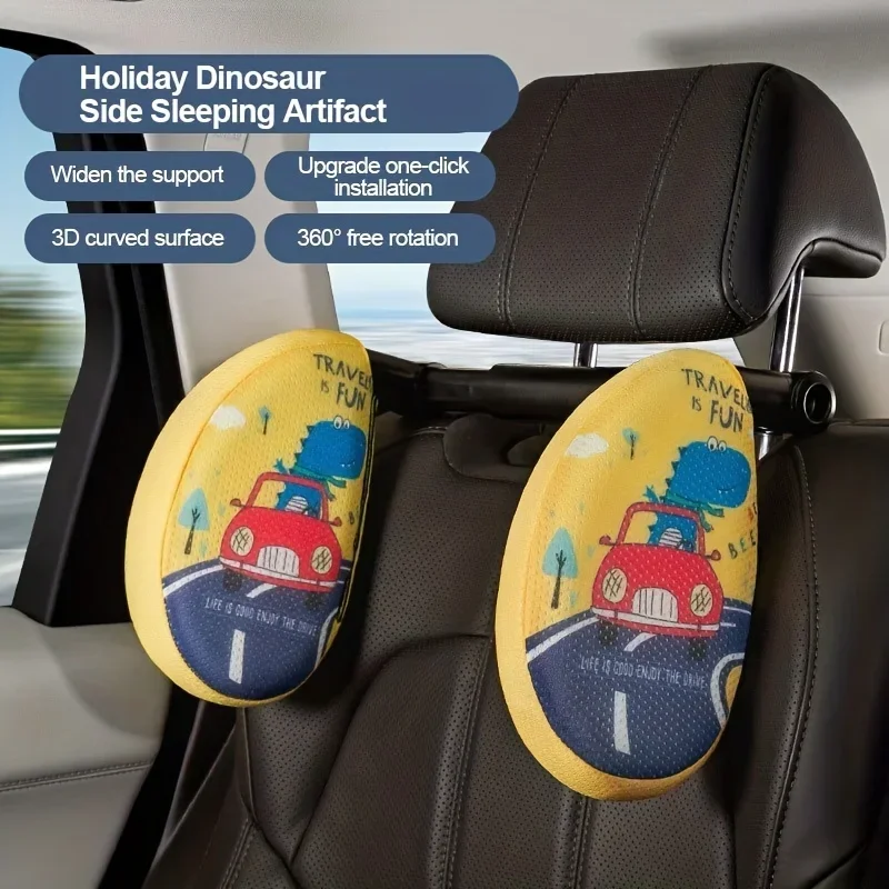 Car Headrest Pillow for Kids, Cartoon Road Pal Headrest, Adjustable Car Seat Head Neck Support, U Shaped Sleeping Pillow