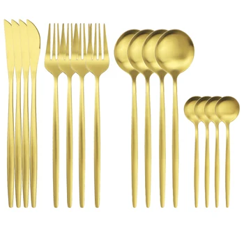 16-Piece Gold Matte Cutlery Set 1