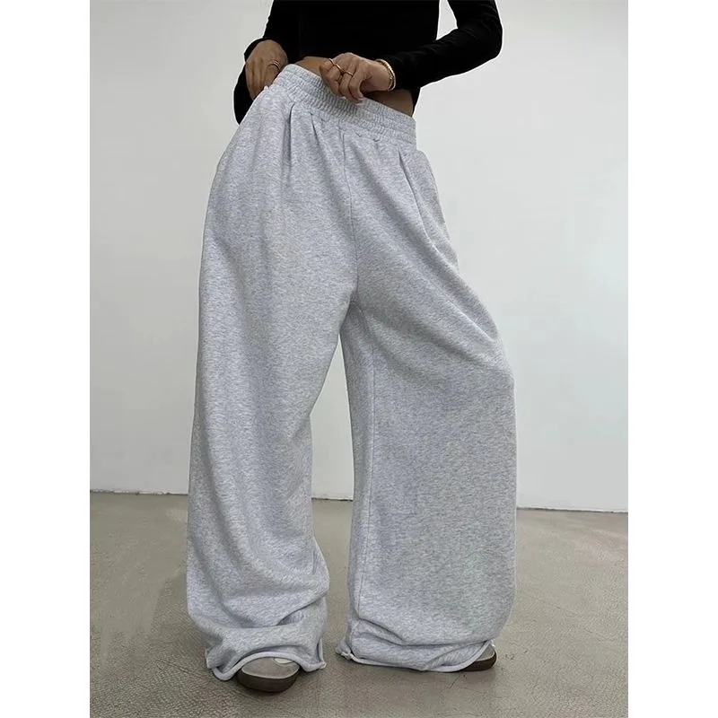 

Deeptown Grey Oversized Women's Sweatpants Wide Leg Sport Pants High Waist Basic Korean Fashion Baggy Jogging Casual Trousers