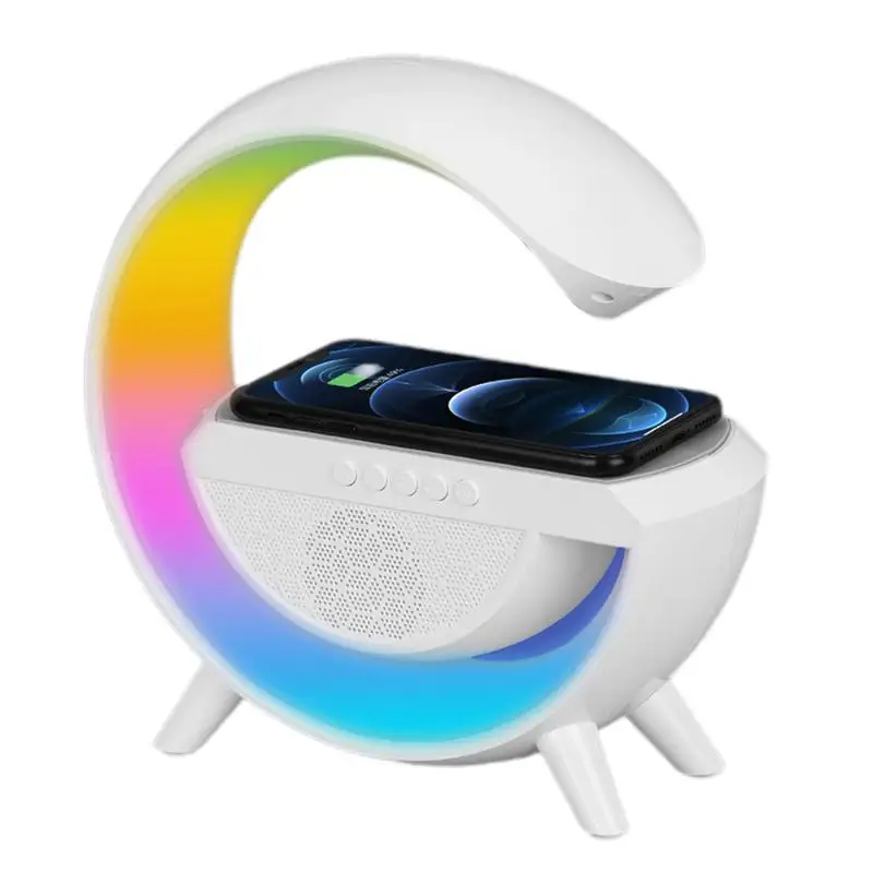 Wireless Charger Speaker Portable Wireless Speaker Alarm Clock Mp3 Player With Night Light And Alarm Clock Multi-Color Changing display time temperature metal night light 5v for pc laptop real desktop cooler portable clock fan rgb led usb hand fan mini fan