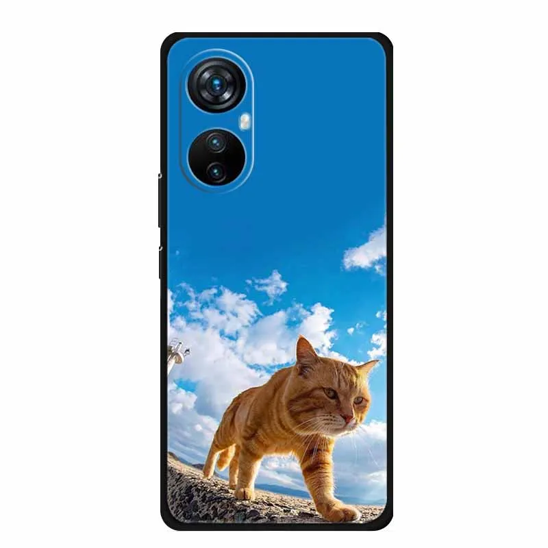 Soft Silicone Painted Cat Cute Phone Case Cover, 6.67'' TPU Coque