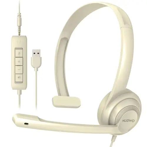 NUBWO USB Noise-Cancelling Comfort On-Ear Wired Office Headset with Mic