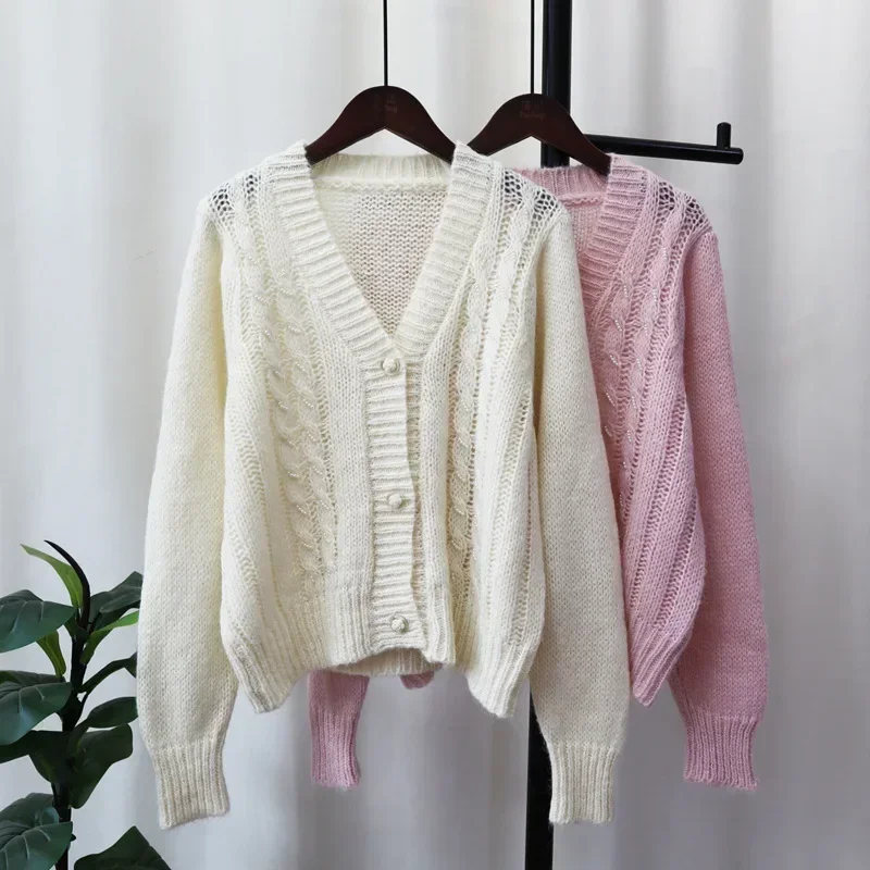 Purple Cardigan 2025 Spring Knitted Women V-neck Autumn