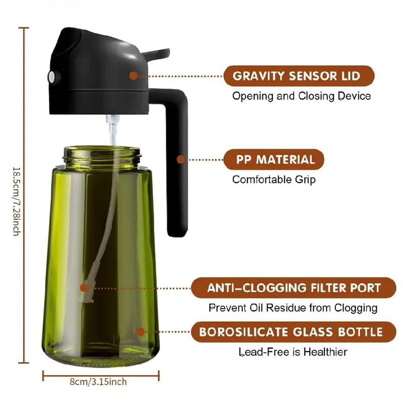 2-in-1 470ml Glass Oil Sprayer Olive Oil Dispenser for spray bottle,oil sprayer,oil spray dispenser,oil dispenser Cooking Salads and Barbecues Kitchen Tools