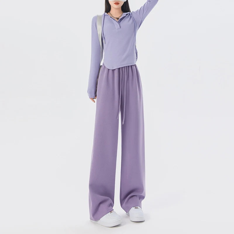 Spring Autumn Women Long Pants Casual Wide leg Elastic Waist Female Straight Knitted Trousers 2024 Sports Pants Loose Pants